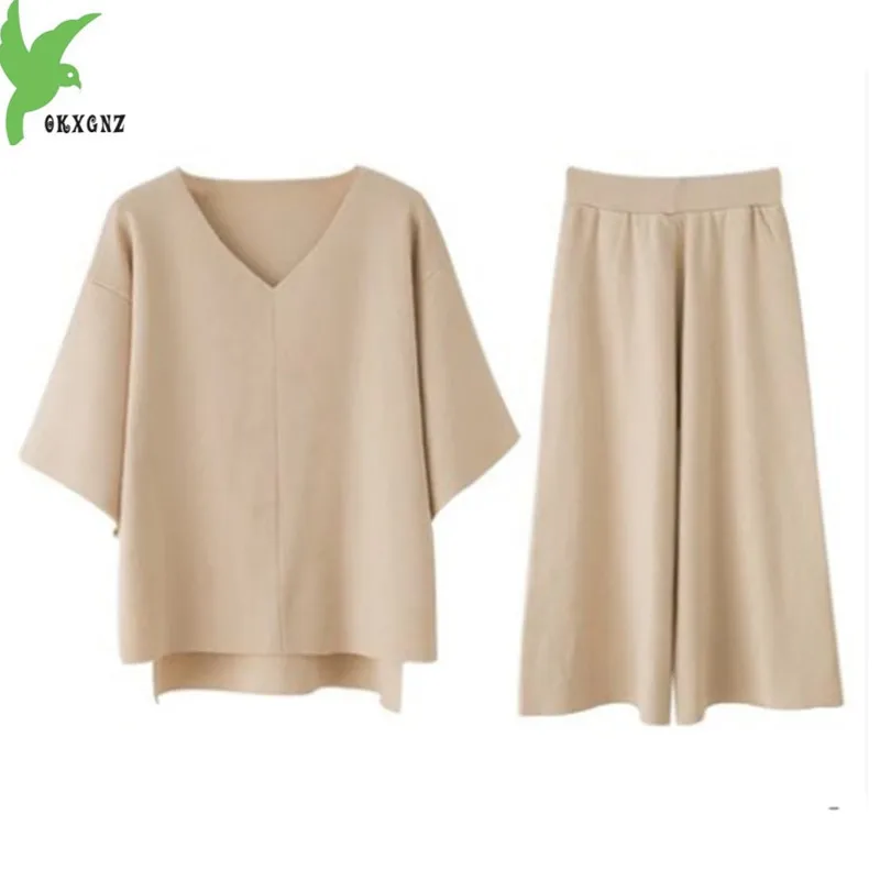 OKXGNZ Женский комплект из двух предметов брюки с широкими штанинами Трикотажный