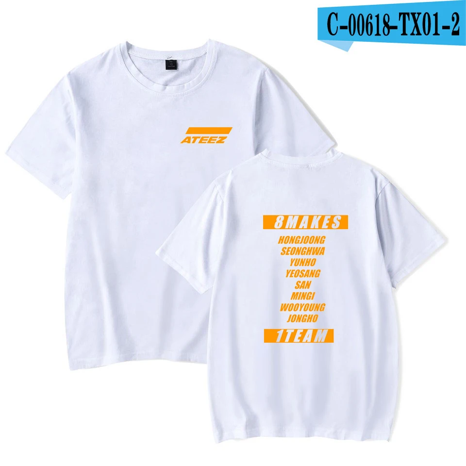 ATEEZ повседневные футболки с принтом женская и мужская одежда летняя Горячая Распродажа Топы с коротким рукавом Kpops футболки размера плюс - Цвет: white