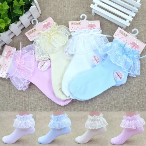 Новинка 2019 винтажные кружевные носки принцессы с оборками и бантом для маленьких