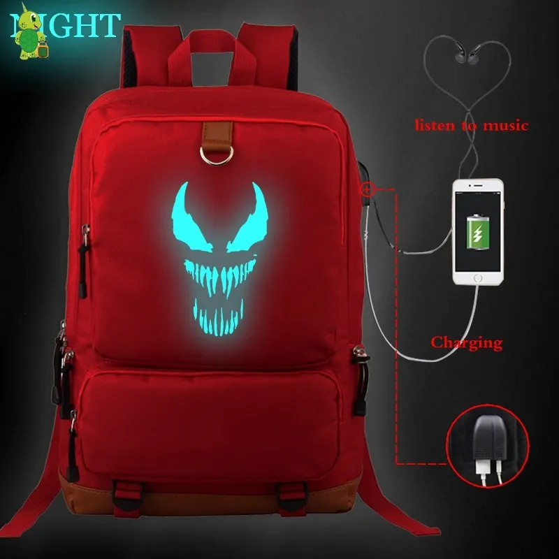 6 Рюкзак Venom Eddie Comics Hero с USB зарядкой, школьные сумки для подростков, светящийся женский и мужской рюкзак для ноутбука, большой рюкзак для путешествий - Цвет: 6