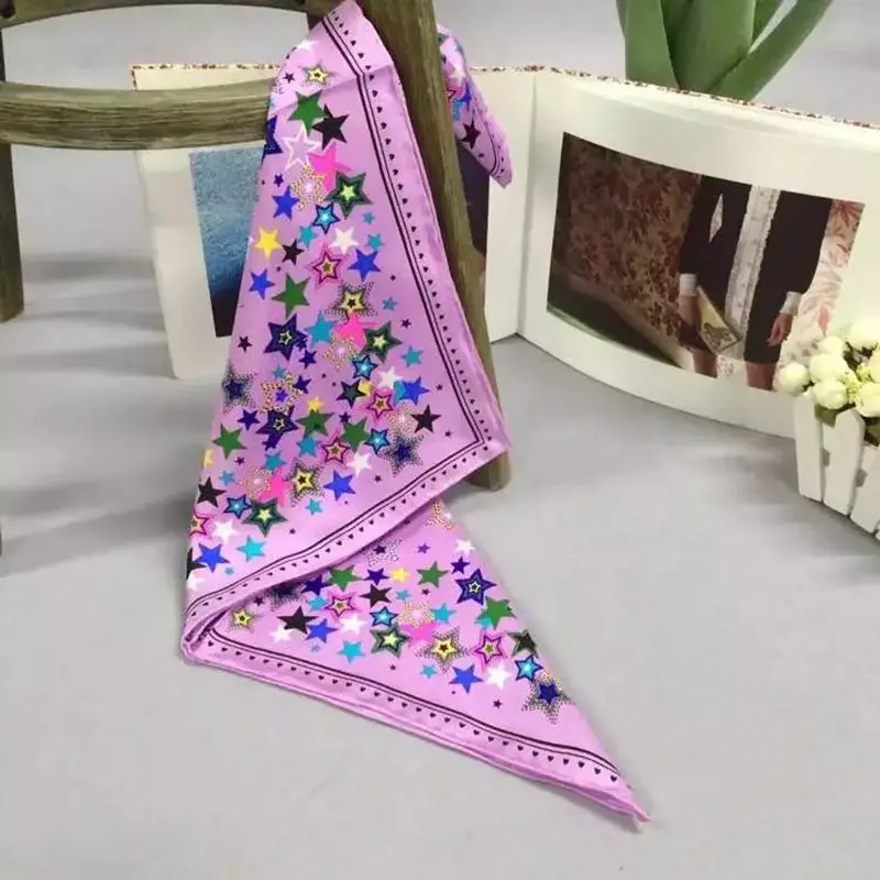 

52x52cm Shinning Stars Print Square Silk Scarf Women Ladies 100% Silk Twill Scarves Wraps Necktie Fashion Accessories