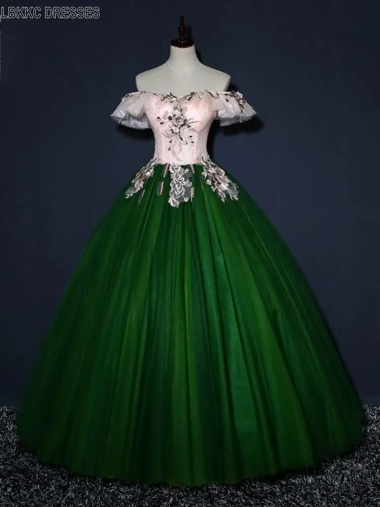 С плеча зеленый с розовыми тюлевые платья для выпускного вечера 2019 бальное