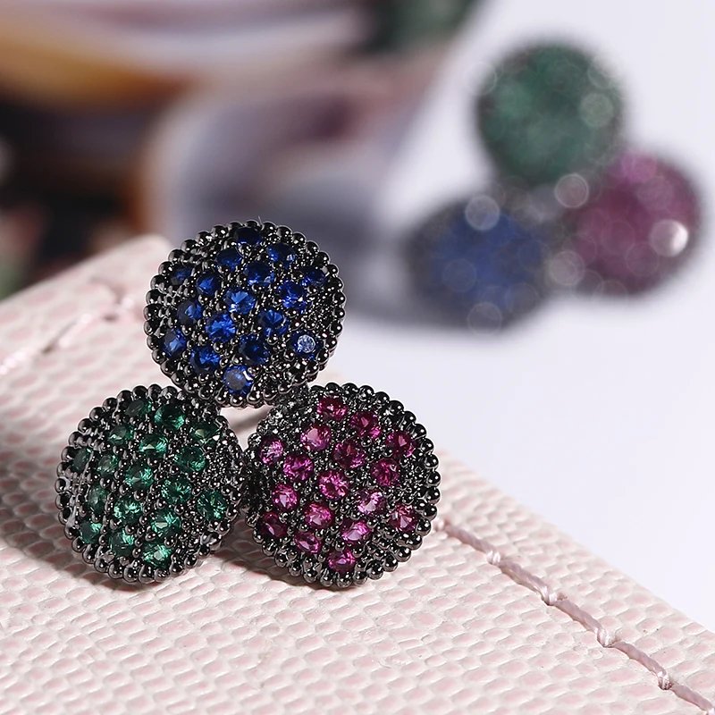 Druzy 3 круглые романтические серьги-гвоздики с кубическим цирконием для женщин с синим и зеленым фианитом, серьги с кристаллами, индийские ювелирные изделия