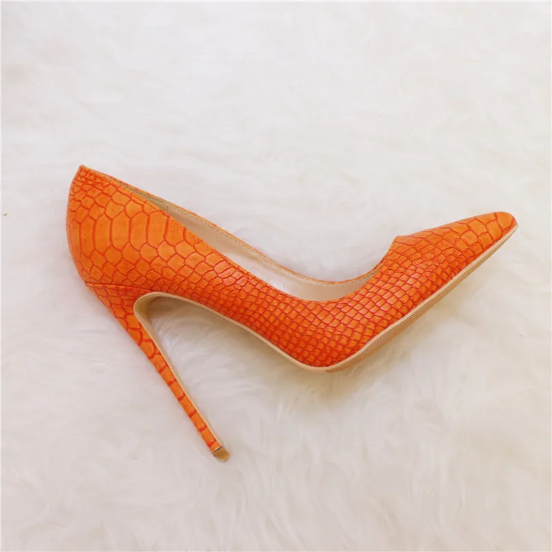 Orange 8cm Heels Veowalk/пикантные женские туфли на очень высоких каблуках с тиснением под крокодиловую кожу; Брендовые женские туфли-лодочки с острым носком на шпильке; обувь для вечеринок; цвет оранжевый - Цвет: Orange 8cm Heels