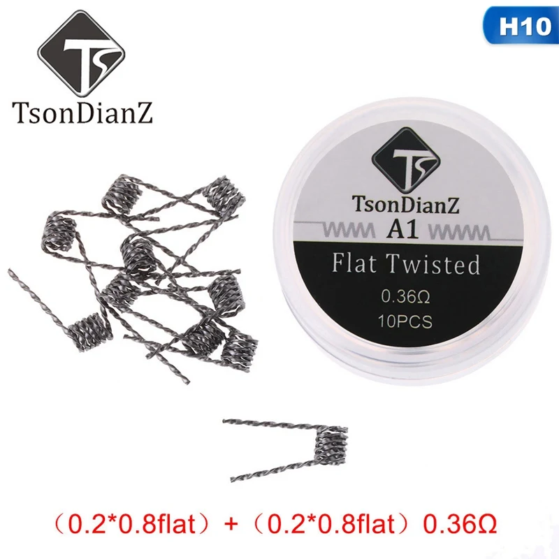 H10 Flat Twisted TsinDianZ A1 10 шт. плоский витой провод плавленый Clapton катушки Hive предварительно завернутый провод Alien Mix Twist Quad Tiger нагревательная спираль rda - Цвет: H10 Flat Twisted
