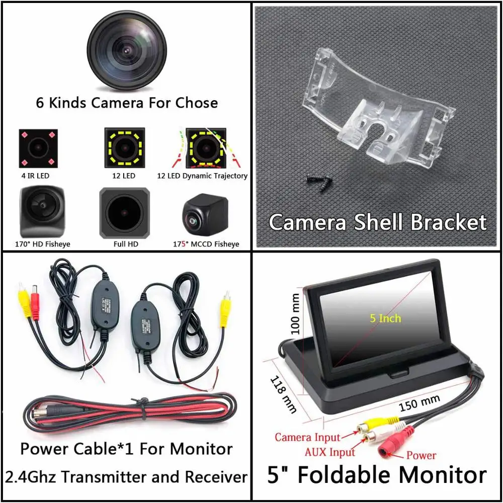 Cam Wireless 5 Fold 175 градусов 1080 P Fisheye) с углом обзора заднего хода автомобиля зеркало заднего вида Камера для Mazda CX-9 CX9 2007 2008 2009 2010 2011 2012 2013 Premacy MK3 автомобиля - Название цвета: Cam Wireless 5 Fold