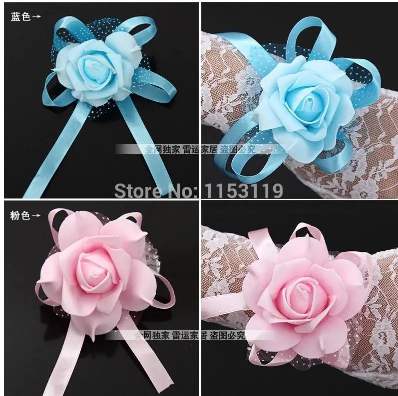 New Wholesale Prom Boutonniere Wedding Decoration for Bridesmaid Accessories Corsage Wrist Flower Light Pink 4Colors choose|light decor|decor light