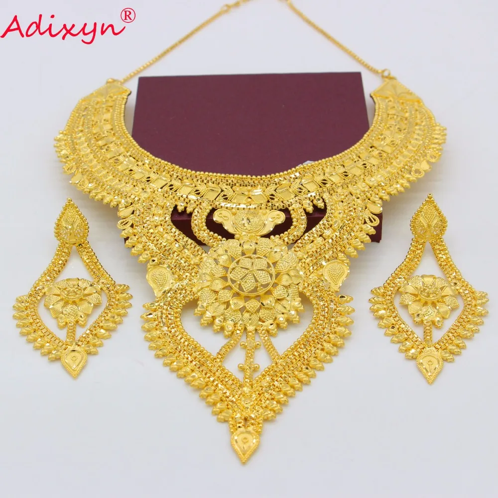 Adixyn Африканский ювелирный набор роскошный золотой цвет/медное ожерелье серьги