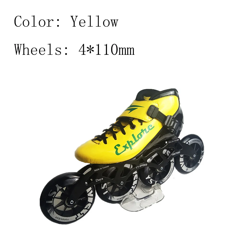 yellow 4-110mm Профессиональные скоростные роликовые коньки из углеродного волокна 4*100/110 мм, коньки для соревнований, 4 колеса, гоночные коньки - Цвет: yellow 4-110mm