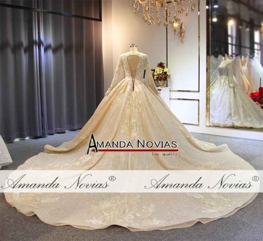 Роскошное блестящее свадебное платье robe de soiree с длинными рукавами мусульманский свадебное платье
