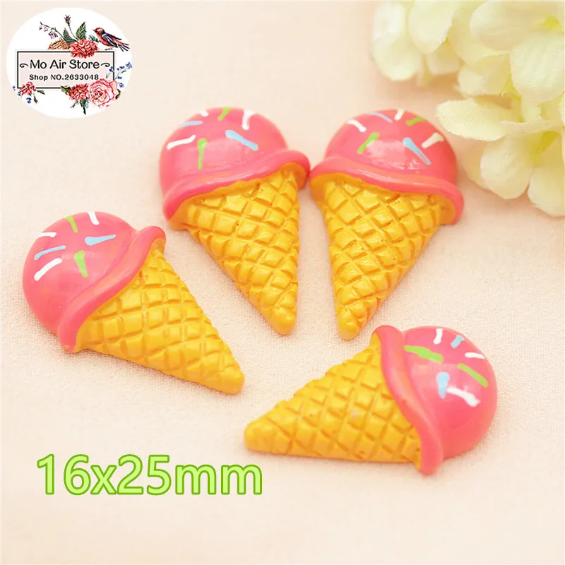 

10pcs ice cream cone Resin Flat back Cabochon miniature food Art Supply Decoration Charm Craft DIY 16x25mm