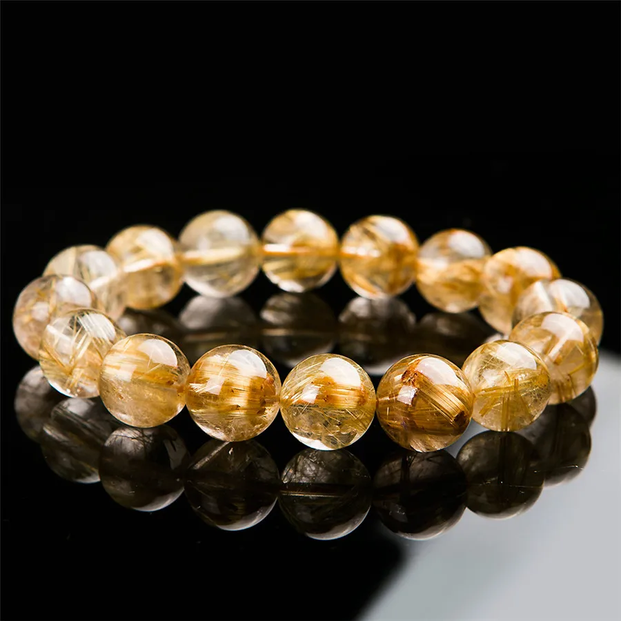 14.5мм Естественный Золотой Rutilated кварцевых кристаллов Четкие круглые бусины