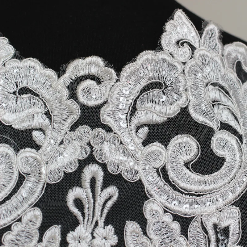 Кружевное свадебное платье с блестками Цветочная вышивка 110x55 см 1 шт.|lace applique