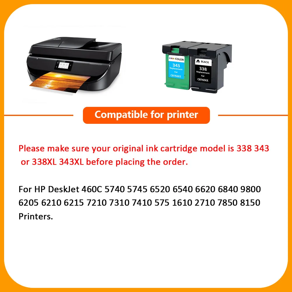 Hisaint 338 343 Восстановленный чернильный картридж Замена для HP Deskjet 5740 6520 6540 6840 Photosmart