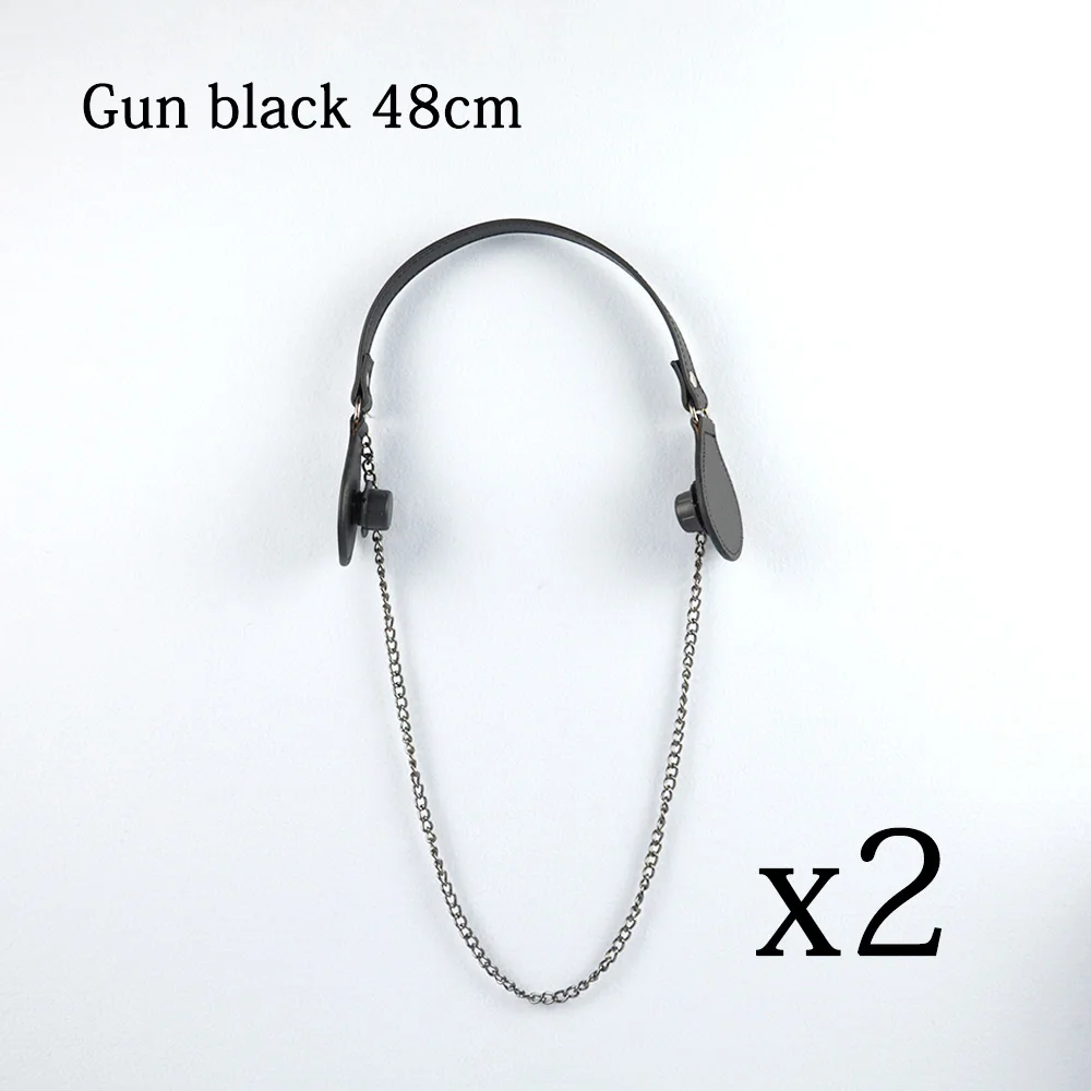 gun black Huntfun 1 пара Короткие Красочные плоские ПУ ремень падение конец с длинной цепью ручки сумки для Obag EVA Obag женская сумка через плечо - Цвет: gun black