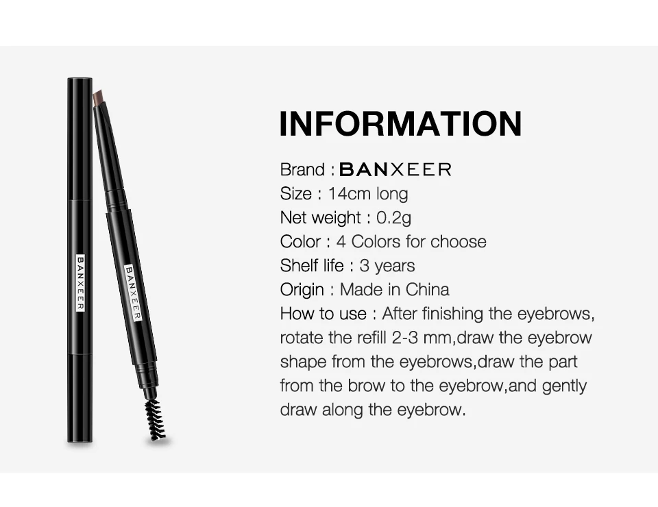 BANXEER для бровей, 4 цвета, водостойкий, для бровей, стойкий, для бровей, карандаш для татуировки, прочный, черный, коричневый, с защитой от пятен, карандаш для бровей
