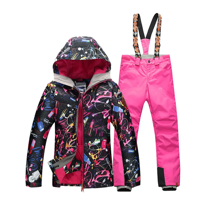with rose pant Горнолыжный костюм женский,горнолыжные костюмы женские,Женский зимний горнолыжный сноубордический костюм,лыжные костюмы,спорт костюм женский,спортивный костюм для женщин - Цвет: with rose pant