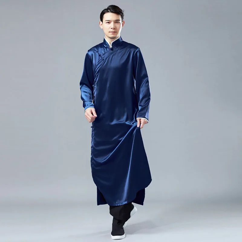 Men China Style Casual Long Sleeve Shirt Robe Male Satin Dress Stage Clothing Chinese Kongfu Costumes | Мужская одежда