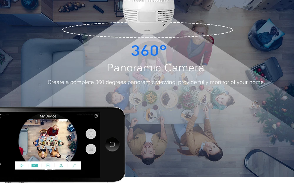 Hiseeu HSY-P11 лампочка IP камера 960P 1.3MP беспроводной рыбий глаз панорамный мониторинг дома безопасности 360 градусов панорамный VR