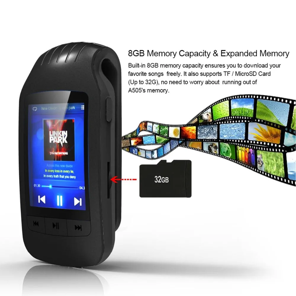 Bluetooth MP3-плеер 8 ГБ спортивный музыкальный плеер с fm-радио запись голоса шагомер