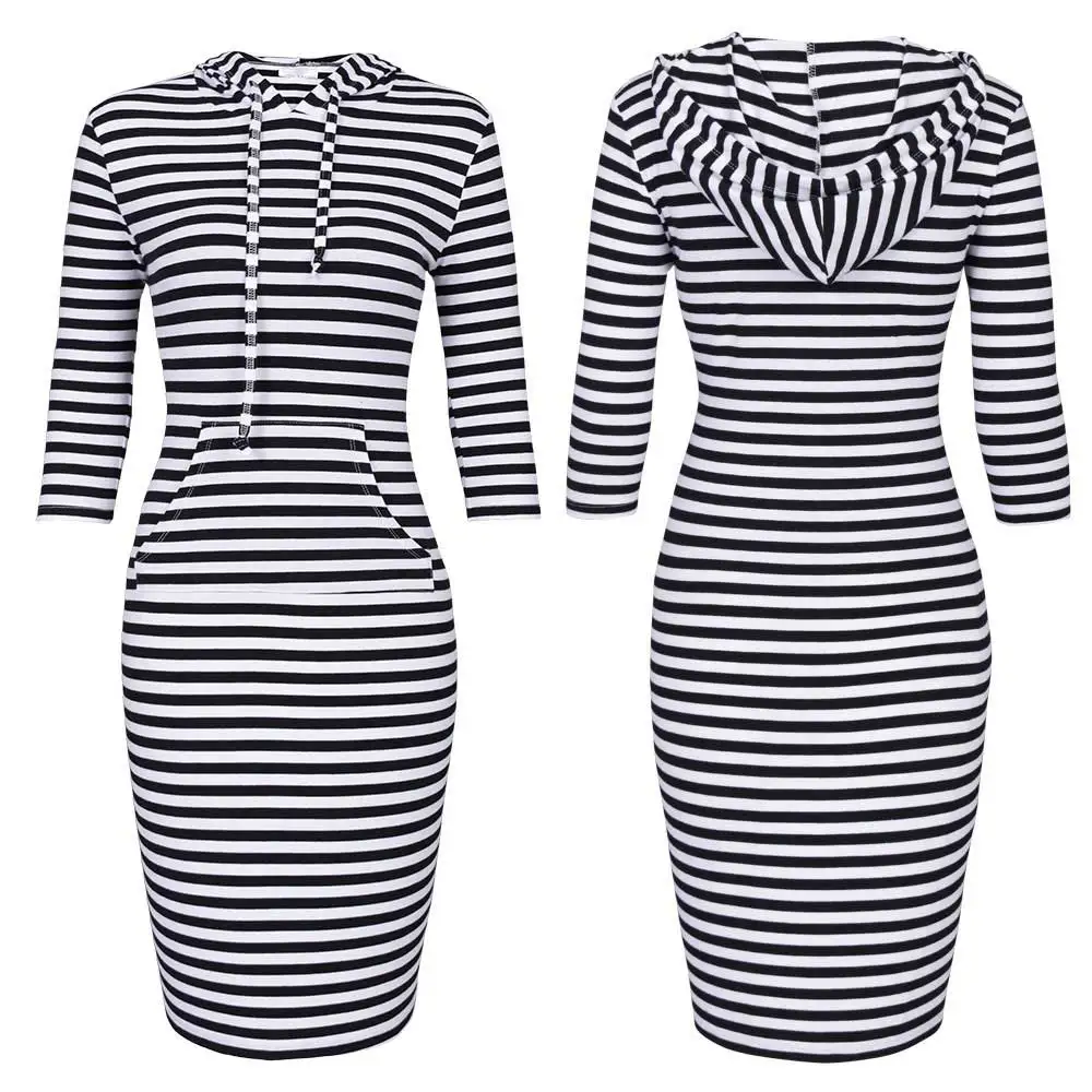 Gaeshow Повседневное осень толстовка с капюшоном платье Для женщин в полоску Solid