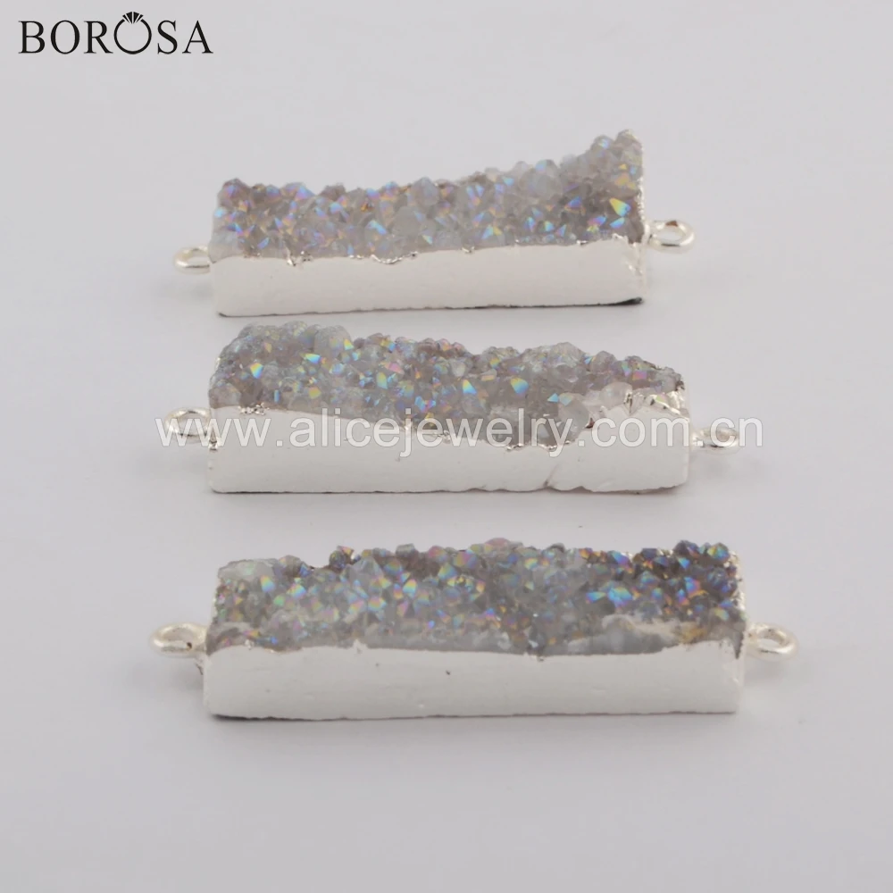 BOROSA 10 шт. новый серебряный прямоугольник кулон agates Druzy коннектор Титан AB Drusy