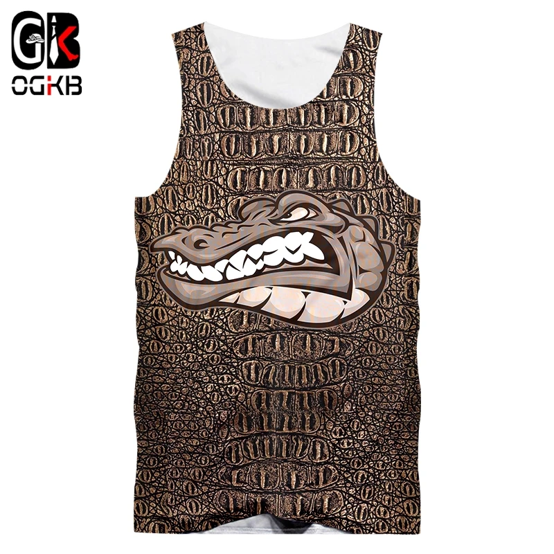 OGKB Мужская Горячая Свободная майка с животным 3D принтом крокодил Харадзюку Плюс