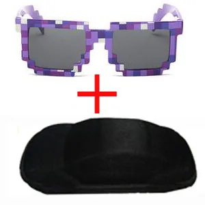 purple and black cas LongKeeper Винтаж квадратный оригинальные мозаика солнцезащитные очки унисекс пикселей солнцезащитные очки Мода очки с Чехол Детский подарок - Цвет линз: purple and black cas
