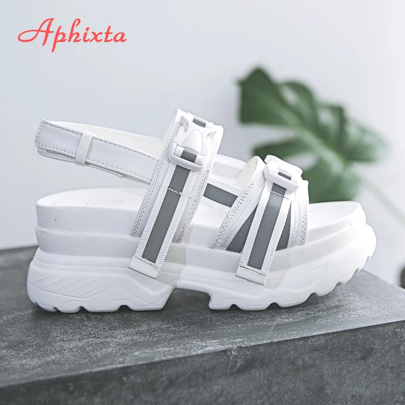 Aphixta/Босоножки на платформе 8 см; женская обувь на танкетке и высоком каблуке; женские блестящие парусиновые летние шлепанцы с пряжкой; zapatos Mujer; женские сандалии