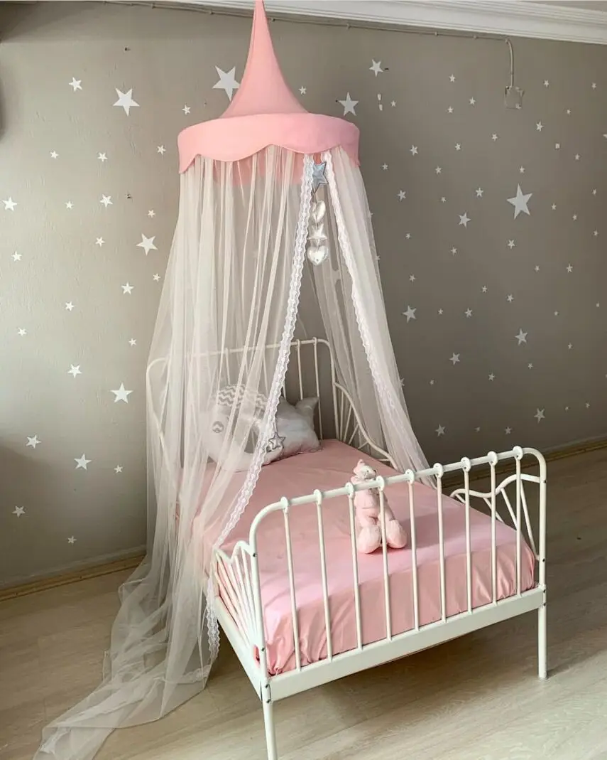 Кружевной Детский балдахин, круглая кровать принцессы, балдахин, детская кровать, москитная сетка, тент, занавески для детей, девочек, декоративный навес, украшение для кровати