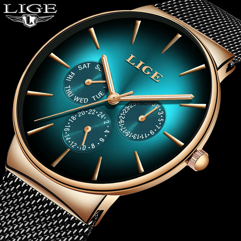 Relogio Masculino LIGE крутые мужские часы ультра тонкий Циферблат из нержавеющей стали