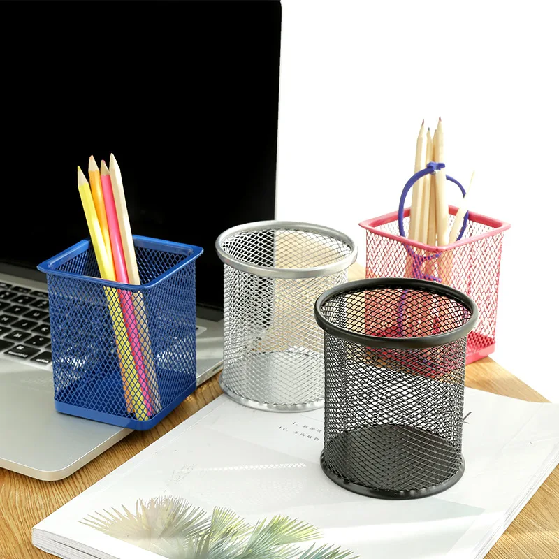Creative Hollow Out Mesh Metal Pen Holder Multifuction Desk Organizer Storage Box Desktop Office Home Supplies Boxes |