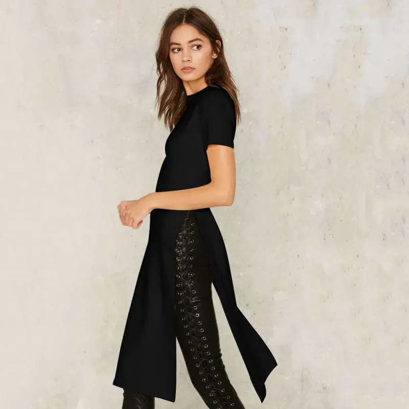 Новые модные сексуальные футболки с Боковым Разрезом женские топы в уличном