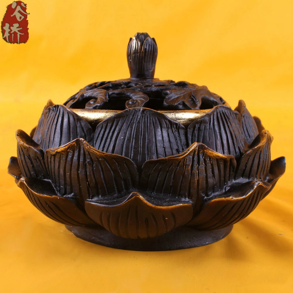 

Bronze sculpture, lucky aromatherapy furnace buddha with supplies copper lotus incense burner crafts decoration