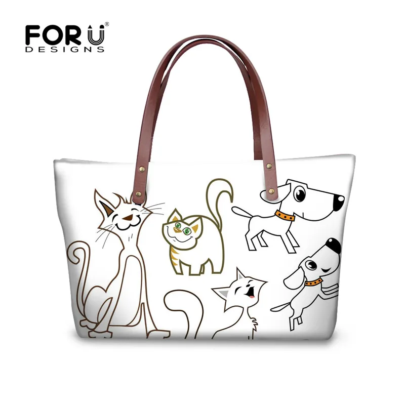 FORUDESIGNS/женские сумки с принтом кота, высокое качество, сумки через плечо для дам, большая вместительность, сумки для покупок, Bolsa Feminina - Цвет: H6159AL