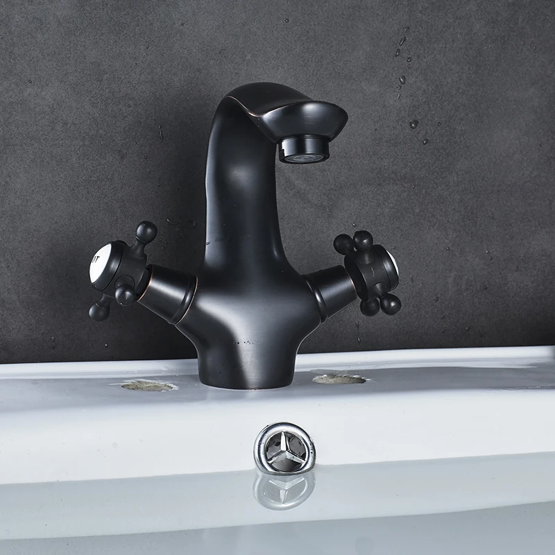 Черный смеситель для ванной комнаты с двойной ручкой смесители одной горячей и