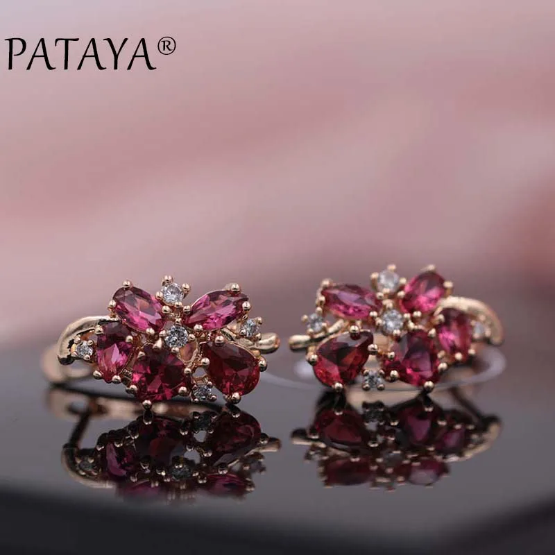 Pataya Multi-Цветной Зеленый Натуральный циркония серьги 585 розовое золото RU Hot эксклюзивные Дизайн Jewelry Женская водонепроницаемая grop серьги