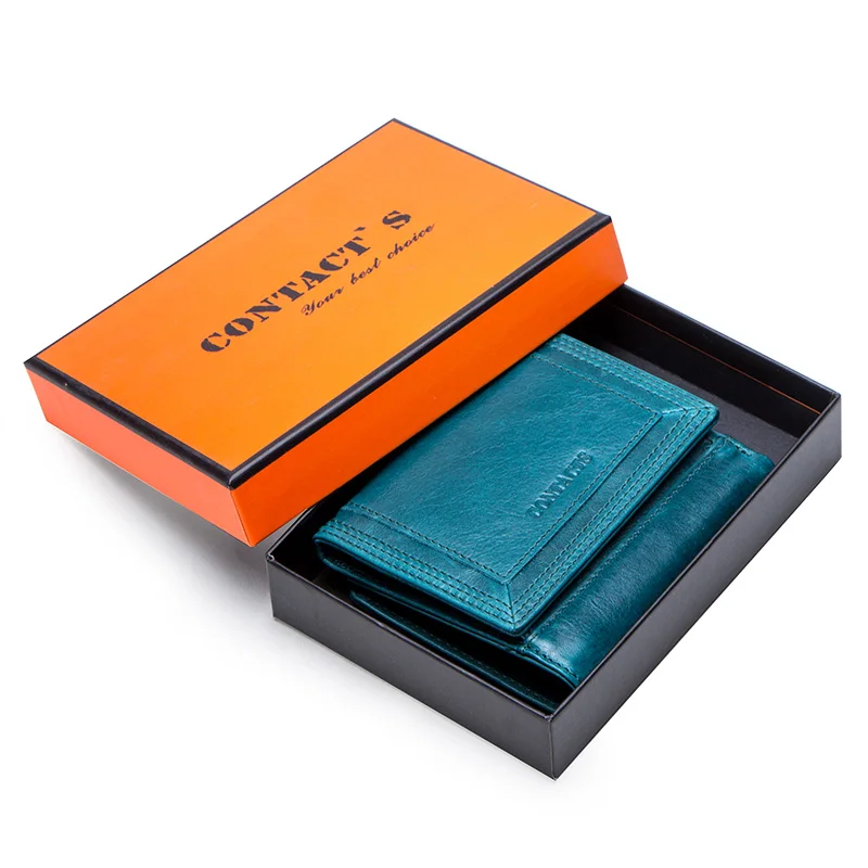 Peacock Blue Box Контактный карман для монет женские кошельки из натуральной кожи кошелек женский держатель для карт женский короткий клатч сумка для денег для девочек Carters - Цвет: Peacock Blue Box