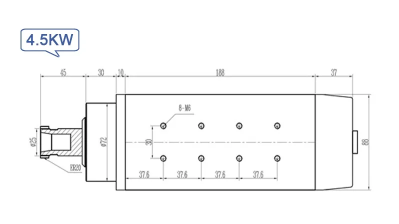 4.5kw CNC с воздушным охлаждением мотор шпинделя 4 подшипника 18000 об/мин квадратный ER20