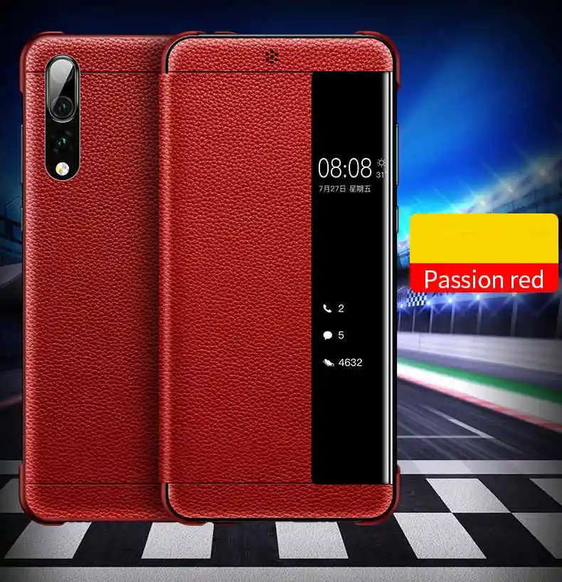 RED Smart Touch Window View Genuine Leather Flip Cover Case For Huawei P30 P20 lite Mate 9 10 20 Pro Phone Case For Huawei P10 Plus - Цвет: RED