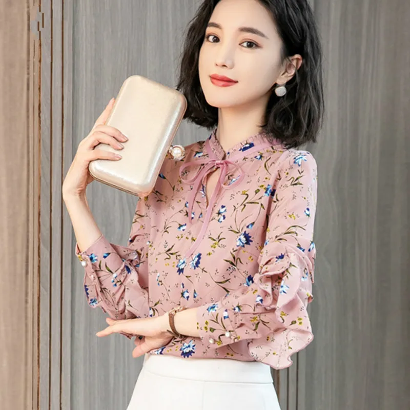 Coreano с оборками и бантом costura шифоновые женские топы 2018 moda повседневные
