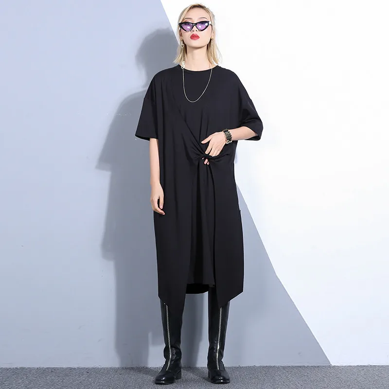 Johnature Spring Summer New Women Dresses O-neck Short Sleeve Casual Irregular Waist Patchwork Loose 2019 | Женская одежда