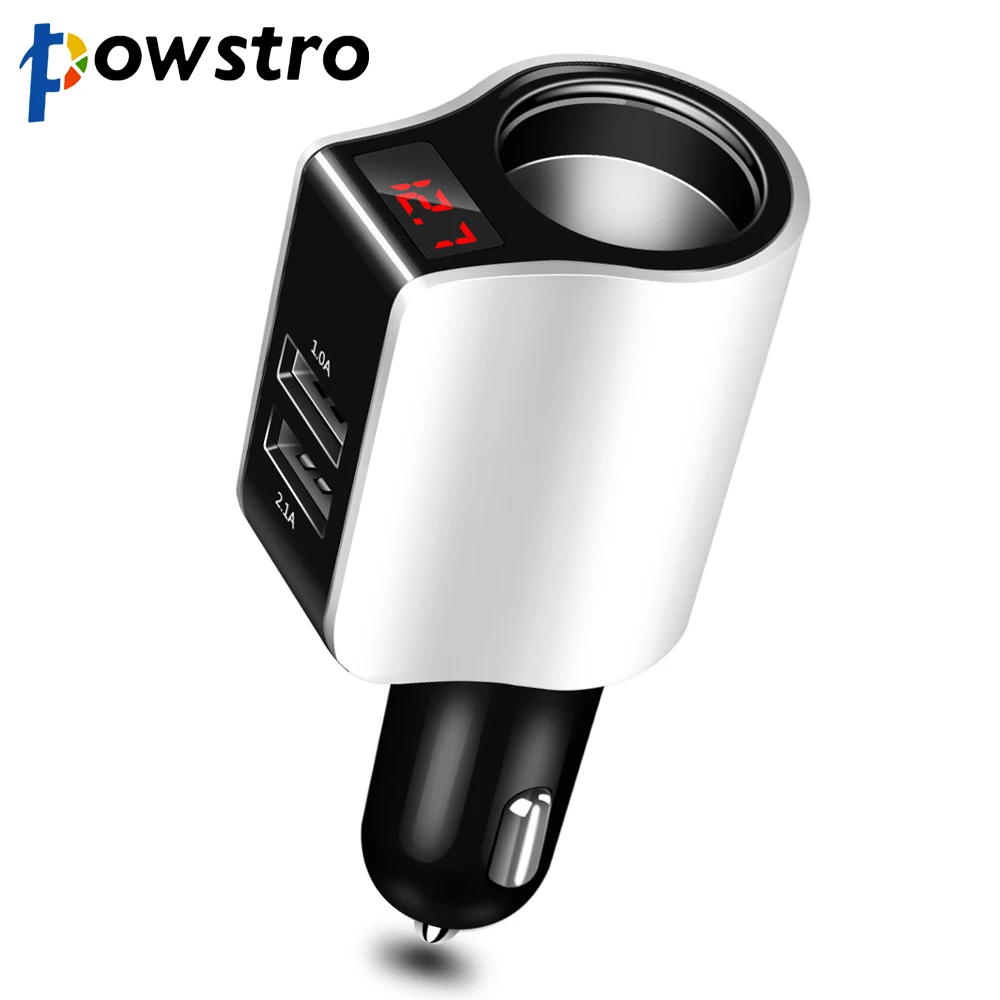 Зарядное устройство Powstro автомобильное с 2 USB портами и цифровым