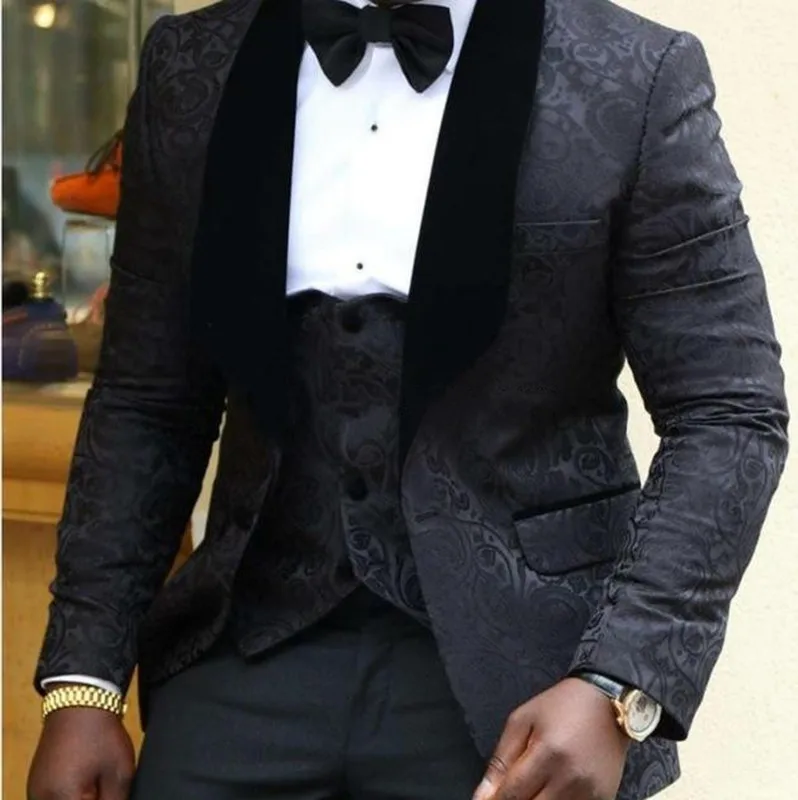 

Groom Tuxedos Groomsmen Red White Black Shawl Lapel Best Man Suit Wedding Men's Blazer Suits Custom Made (Jacket+Pants+Vest)