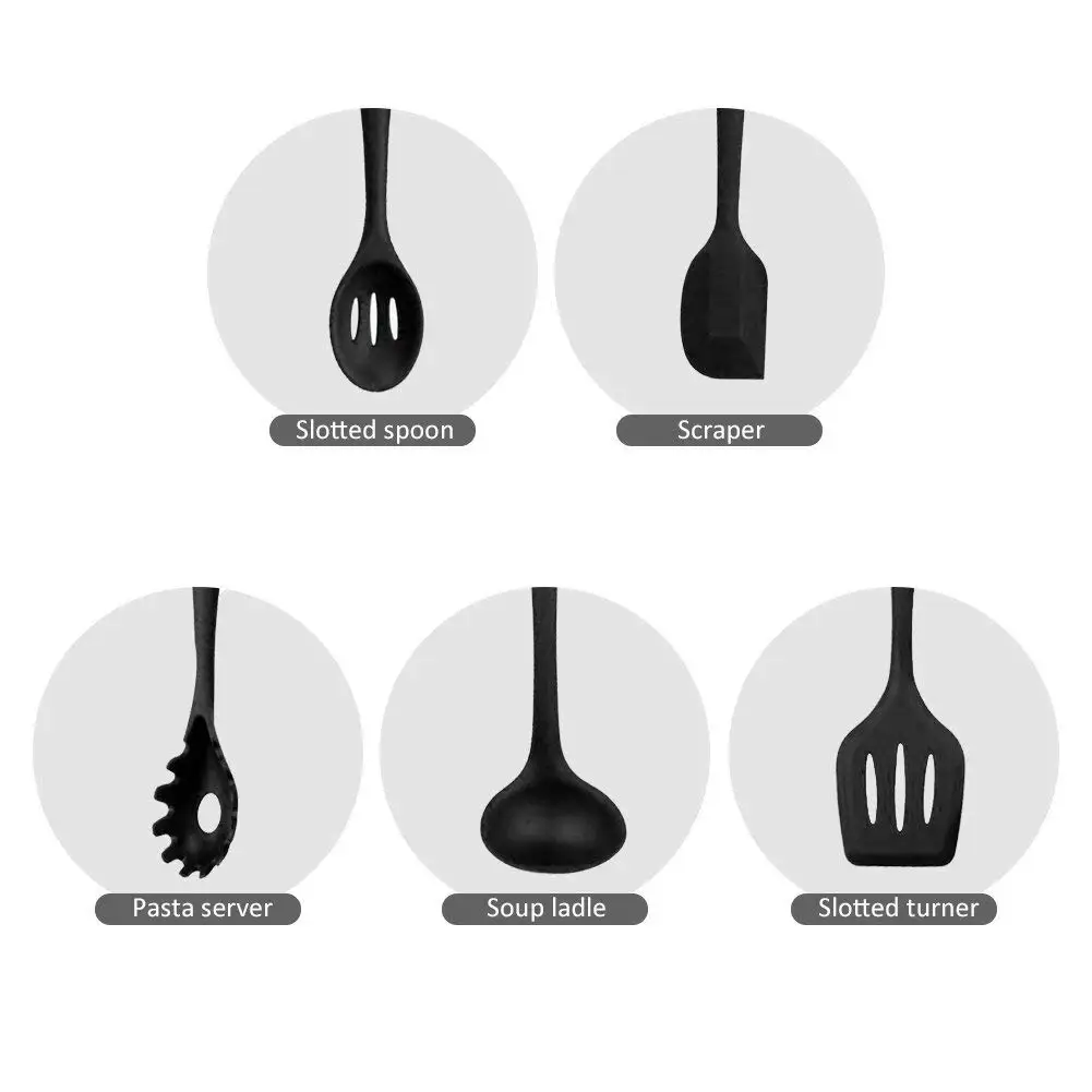 10 pcs Silicone Kitchen Utensil Set Durable Ladle Spatula Scraper Whisk Pasta Spoon Spoonula Food Clip Cooking Tool | Дом и сад