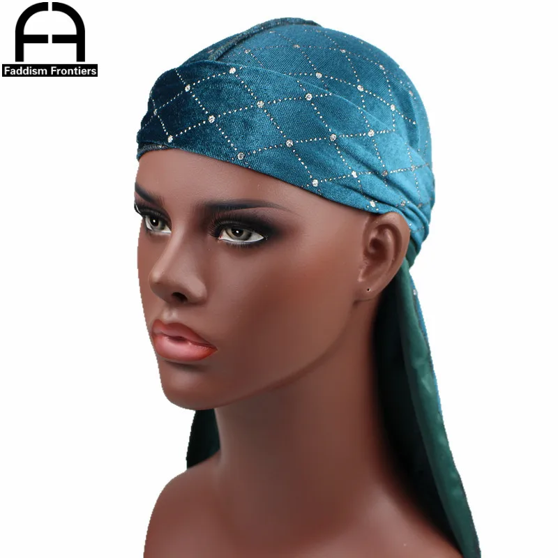 Премиум Мужская блестящая бархатная Шапка-тюрбан Durags, банданы, головные уборы, мужские полосатые шапки DuRag, аксессуары для волос, пиратская шляпа