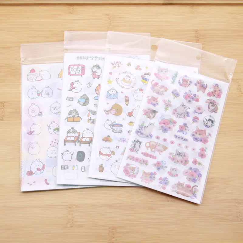 6 шт./пакет милый цветок Cat/кролик прозрачный ПВХ декоративные наклейки дневник