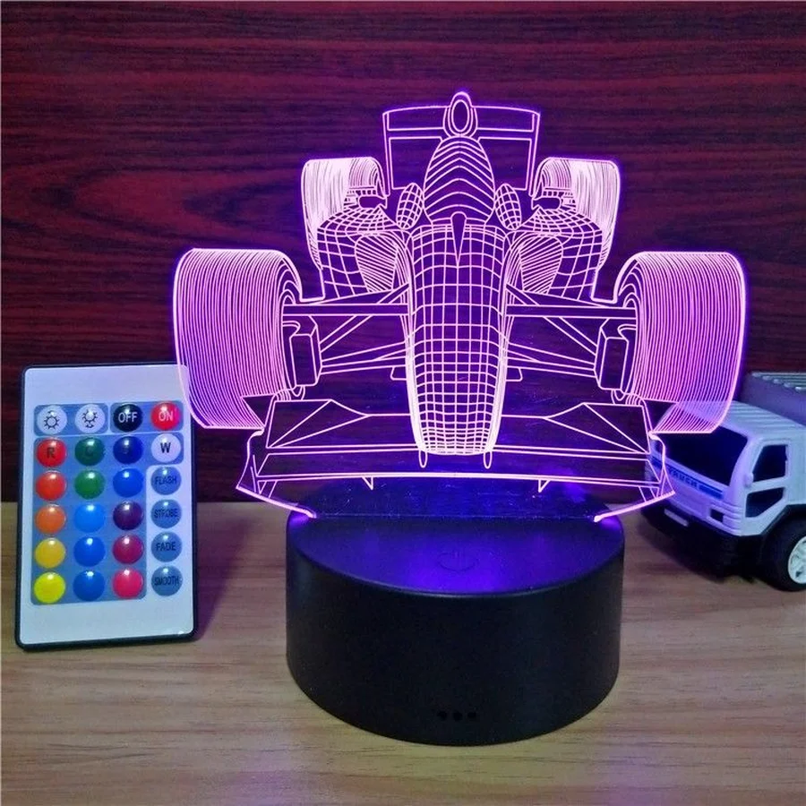 Гоночные автомобили 3D Голограмма Иллюзия светодиодный ночник USB Сенсорное
