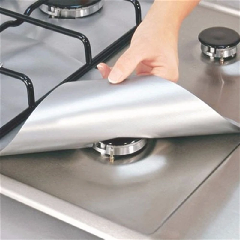 

4Pcs/lot Aluminum Foil Non-stick Gas Stove Protectors Cover Liner Clean Mat Pad Dishwasher Safe Kitchen Gadgets Cooking Tool Set