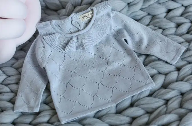 Light blue Sweater Детский вязаный пуловер; свитер с оборками для девочек; коллекция года; свитера для маленьких девочек; ажурная трикотажная детская верхняя одежда; Детский свитер - Цвет: Light blue Sweater